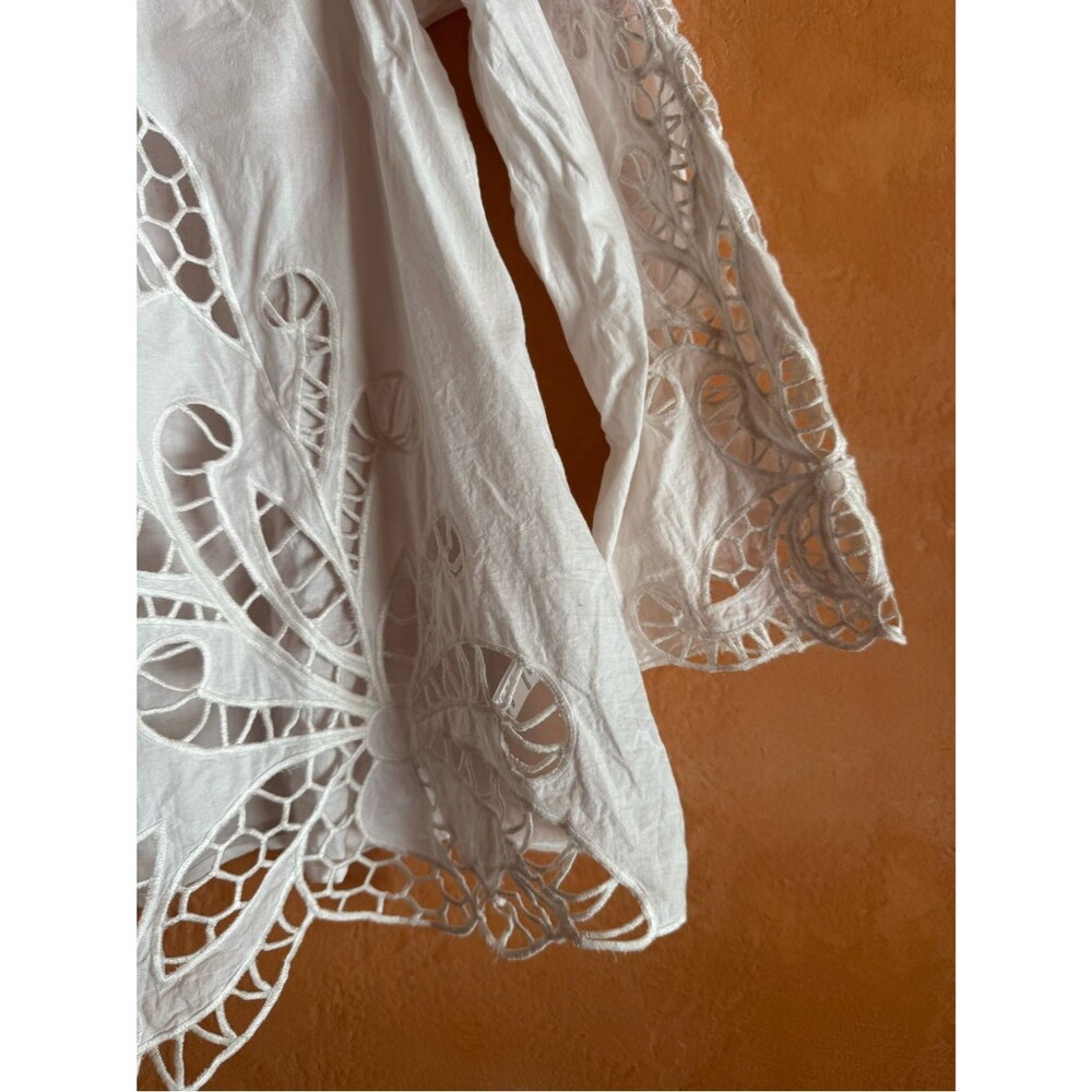 Harlyn White Cotton Eyelet Lace Boho Blouse Top Small - Picture 3 of 8